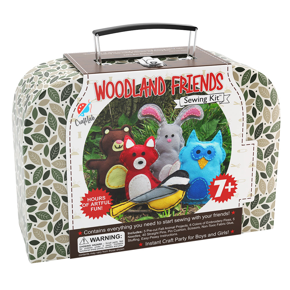 Woodland Animals Sewing Craft Kit for Kids - This adorable arts & crafts sewing kit compels kids to drop their electronic games and learn the timeless craft of hand-sewing and creative play. A wonderful shared craft activity for children, siblings and friends. Each project offers hours of unsupervised, artful fun for girls and boys ages 7 to 12 years old.